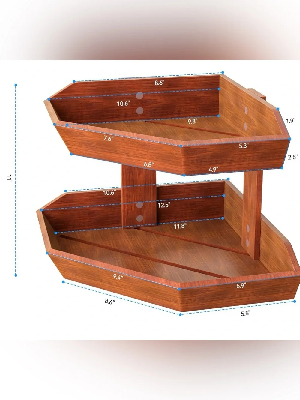 Wooden 2-Tier Fruit Basket for Kitchen Counter Space-Saving Organizer